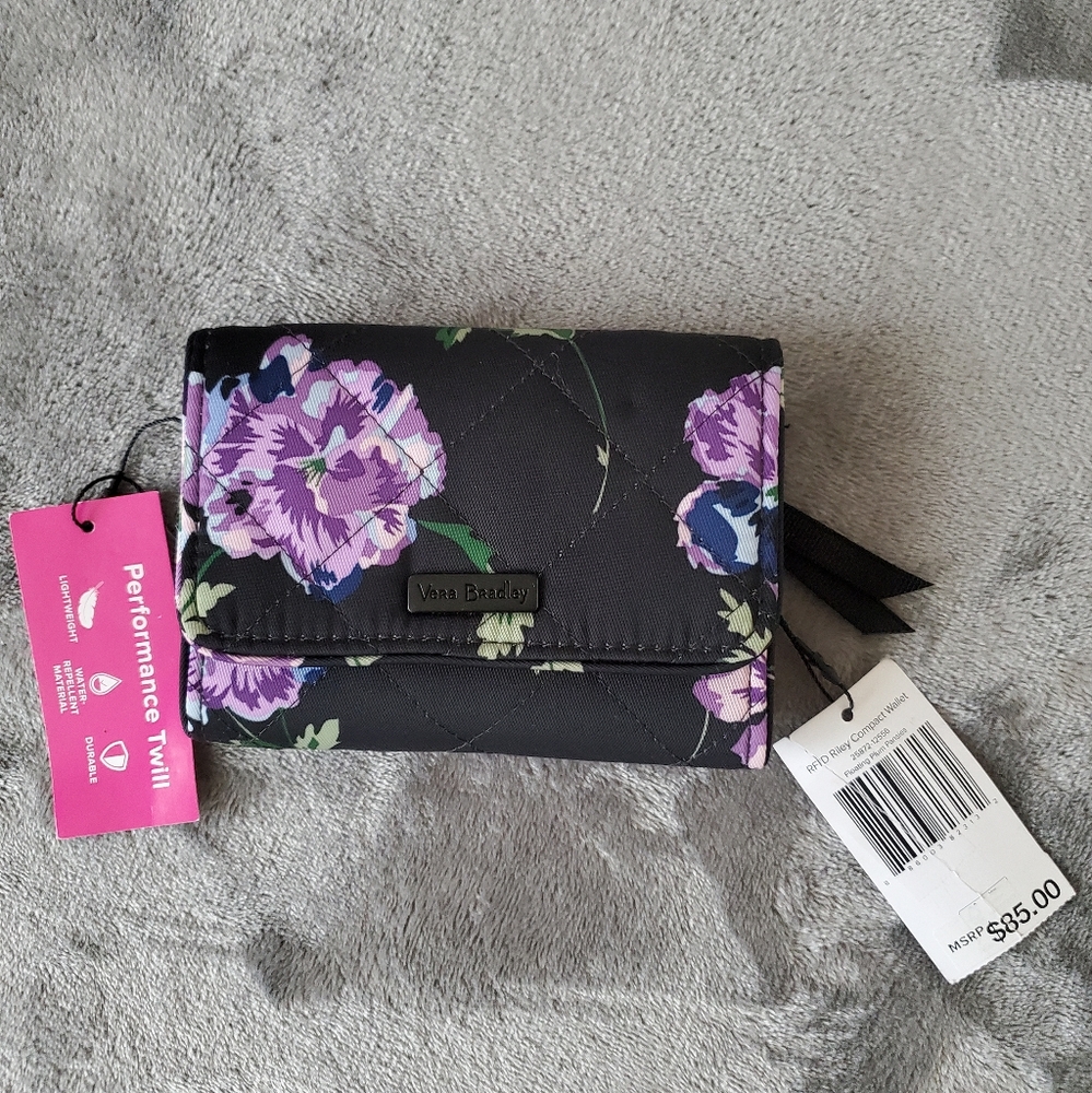 Vera Bradley Riley Wallet Floating Plum Pansies